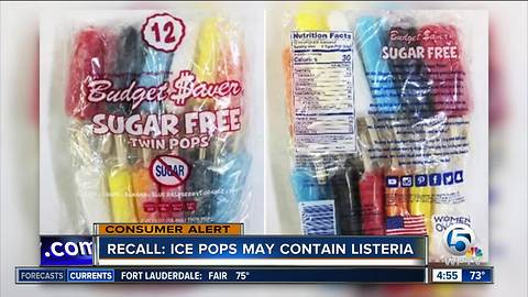 Ice pops shipped to Florida recalled because of listeria concerns