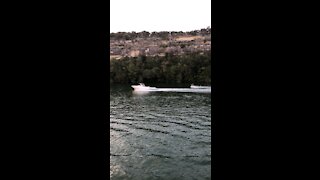 Water skiing with excellent background