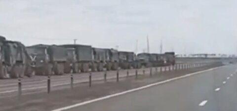 KamAZ trucks of the Russian Armed Forces move from Mogilev to Gomel on the M8 highway.