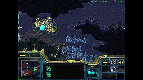 StarCraft BroodWar, with cheat codes; Protoss mission 3, Legacy of the Xel'naga; Sarah arrives, yay!