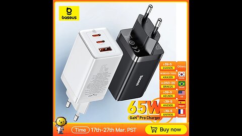 ANNUAL SALE!! Baseus 65W GaN Charger Quick Charge 4.0 3.0 Type C PD USB Charger
