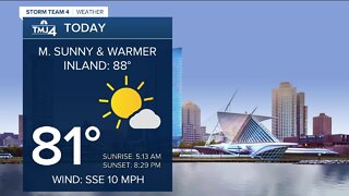 Warmer Monday, with highs near 90 inland