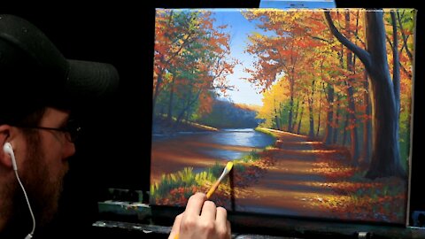 Acrylic Landscape Painting of an Autumn Path - Time Lapse - Artist Timothy Stanford