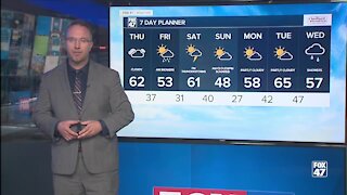 Mainly dry with rain Thursday night