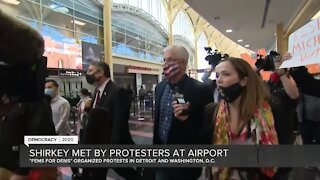 Shirkey met by protesters at airport