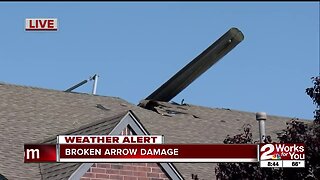 Power pole falls on Broken Arrow home