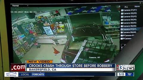 Crooks crash car through store before robbery