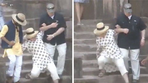 Hillary Clinton Almost Falls Down Steps, Twice!