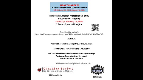 BC Physicians & Health Professionals Meeting re Bill 36 HPOA, Jan 25, 2024