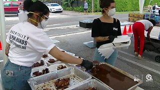 Free meals distributed to out-of-work hospitality workers at Howley's Restaurant in West Palm Beach