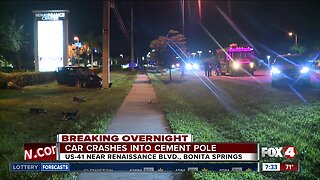 Car crashes into concrete utility pole in Bonita Springs