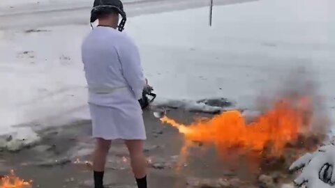 Man Uses Flamethrower To Clear Snow From Road