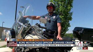 KCPD motorcycle officer shares story of surviving crash with suspected drunk, distracted driver
