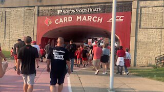 Louisville Football walking into Cardinal Stadium