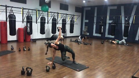 Kettle bell strength class at Elevate gym