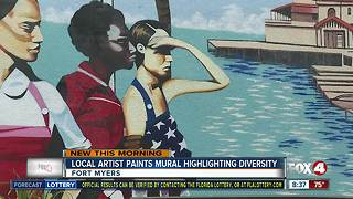 Local artist paints mural highlighting diversity