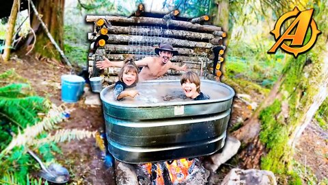 Wood fired Hot Tub at the Bushcraft Log Cabin! (AKA HOT MUD BATH)