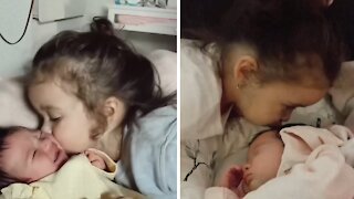 Sweet Little Girl Absolutely Loves Her Newborn Baby Sister