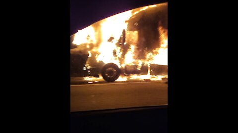 Tractor Trailer Burns Completely Up