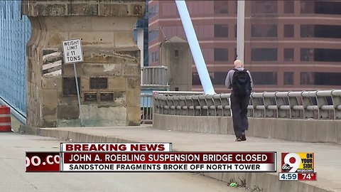 Roebling suspension bridge closed after pieces fall from north tower