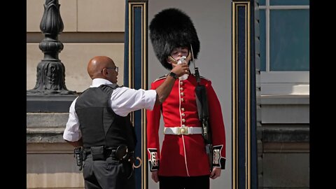 Hottest Day in British History and yet the Queens Guard marches on! Hats off to them!