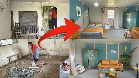 The girl renovate the old dilapidated house into a beautiful house