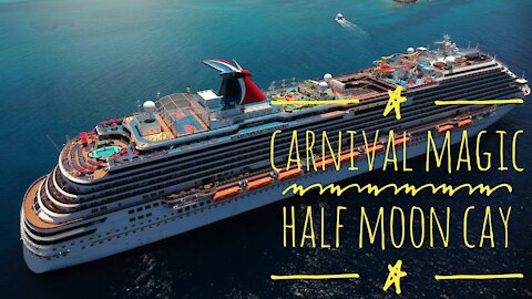 Drone footage of Carnival Magic at Half Moon Cay, Bahamas