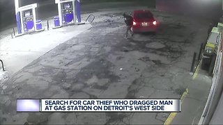 Search for car thief who dragged man at gas station on Detroit's west side