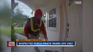 Porch pirate wearing UPS vest caught on camera stealing packages in Manatee County