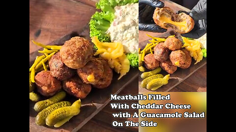 Meatballs Filled With Cheddar Cheese with A Guacamole Salad On The Side 🧆 cocking food videos