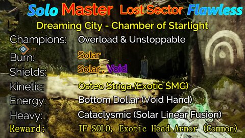 Destiny 2 Master Lost Sector: Dreaming City - Chamber of Starlight Solo-Flawless 5-14-22
