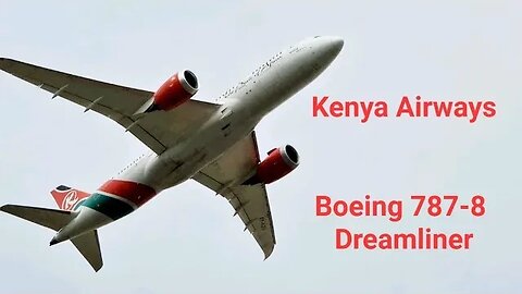 Kenya Airways Boeing 787-8 Dreamliner taking off from LHR London Heathrow, low over Myrtle Avenue