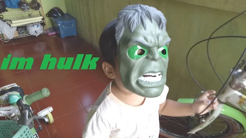 funny kids with hulk mask