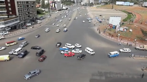 Drivers Navigate Chaotic Intersection In Ethiopia