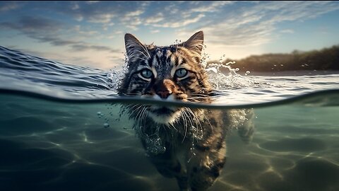 Adorable cats swimming together a lot of fun 😊