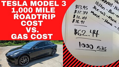 1,000 Mile Tesla Model 3 Roadtrip Cost Compared To Gas!