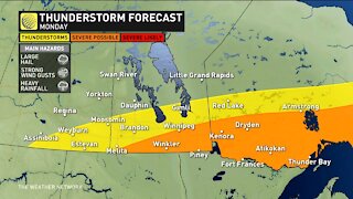 Above seasonal temperatures, gusty winds and risk of severe thunderstorms