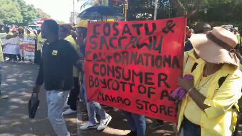 Watch: Cosatu and SACCAWU lead a march to the US Embassy to reinstate workers
