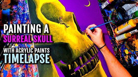 Painting A Surreal Skull Scene With Acrylic Paints - Timelapse