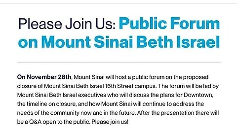 Public Forum on Mount Sinai Beth Israel 11/28/23 Bottcher/Gonzalez/Kavanaugh/Rivera/Epstein/Glick