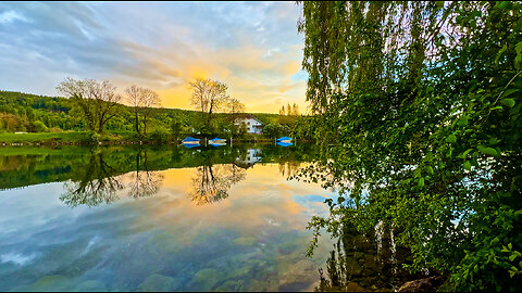 Sunset Switzerland River - Nature Sounds Relaxing