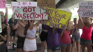 People gather for a demonstration for abortion rights