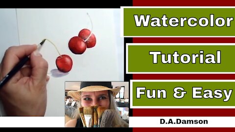 How To Paint Fruit - Cherries with Watercolors for Beginners