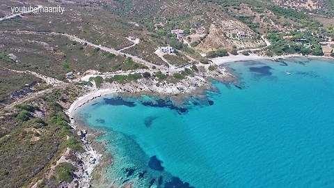Stunning turquoise beaches in Euboea, Greece filmed from drone
