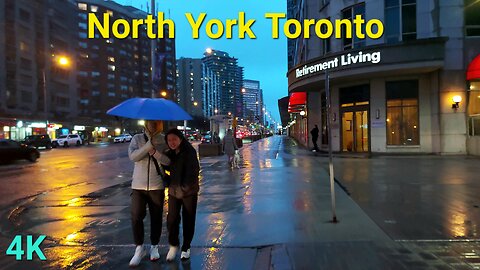 【4K】North York Toronto Night rainy Walk