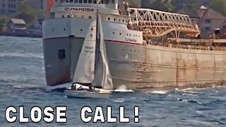 Sailboat vs. Great Lakes Freighter (CLOSE CALL)
