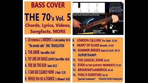 Bass cover THE 70's Vol. 5 __ Chords, Lyrics, Songfacts, MORE