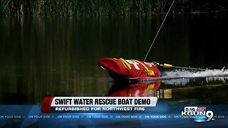 Northwest Fire demonstrates training with swiftwater rescue boat