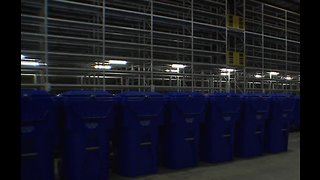 Storage bins for homeless belongings at capacity