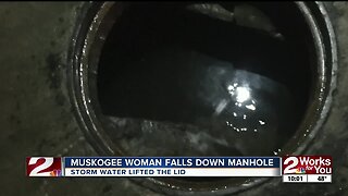 muskogee woman falls into manhole